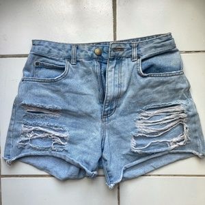 Billabong light blue denim shorts, distressed. size 26